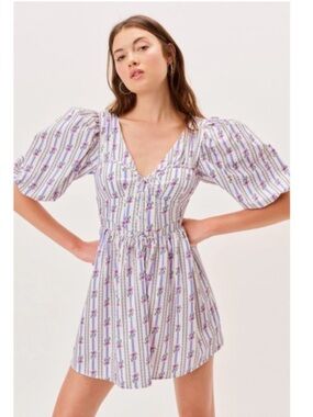 FOR LOVE & LEMONS Stripe Floral Print Mini Dress Size Small